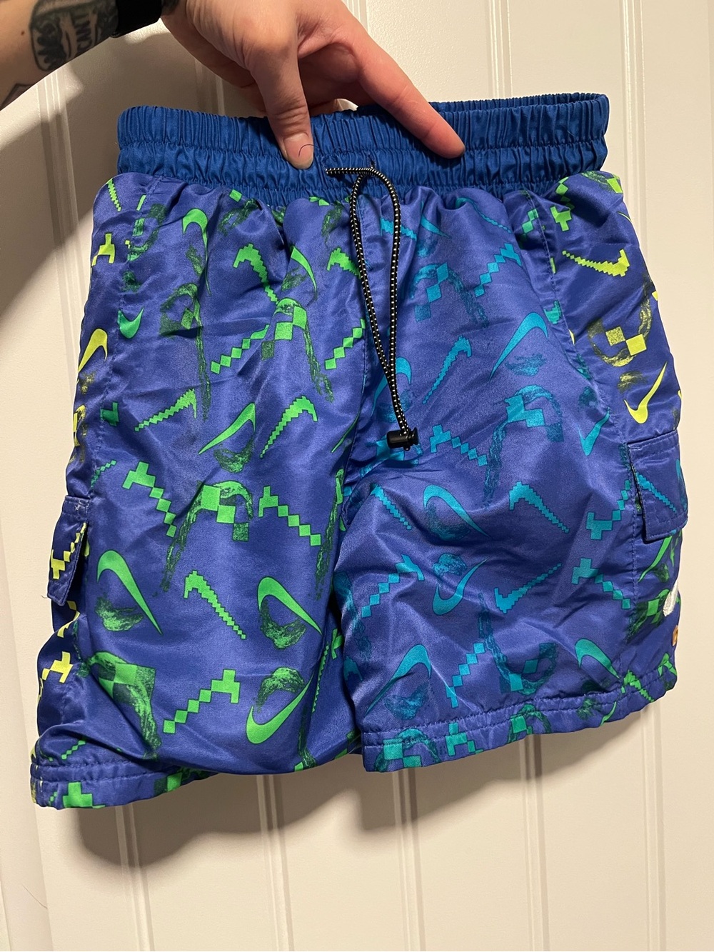 Kids Nike Blue Pixel Print Swim Shorts